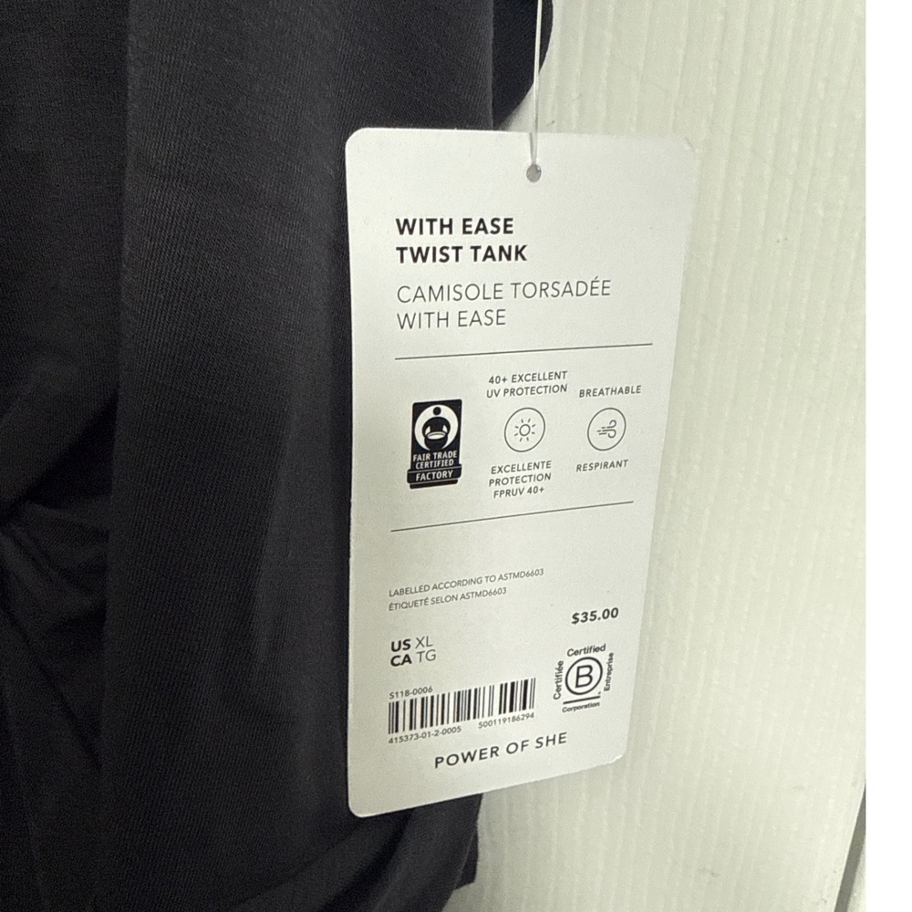 Athleta With Ease Twist Tank Top Black XL 5118-0006 UV Protection Breathable NWT - Picture 2 of 5